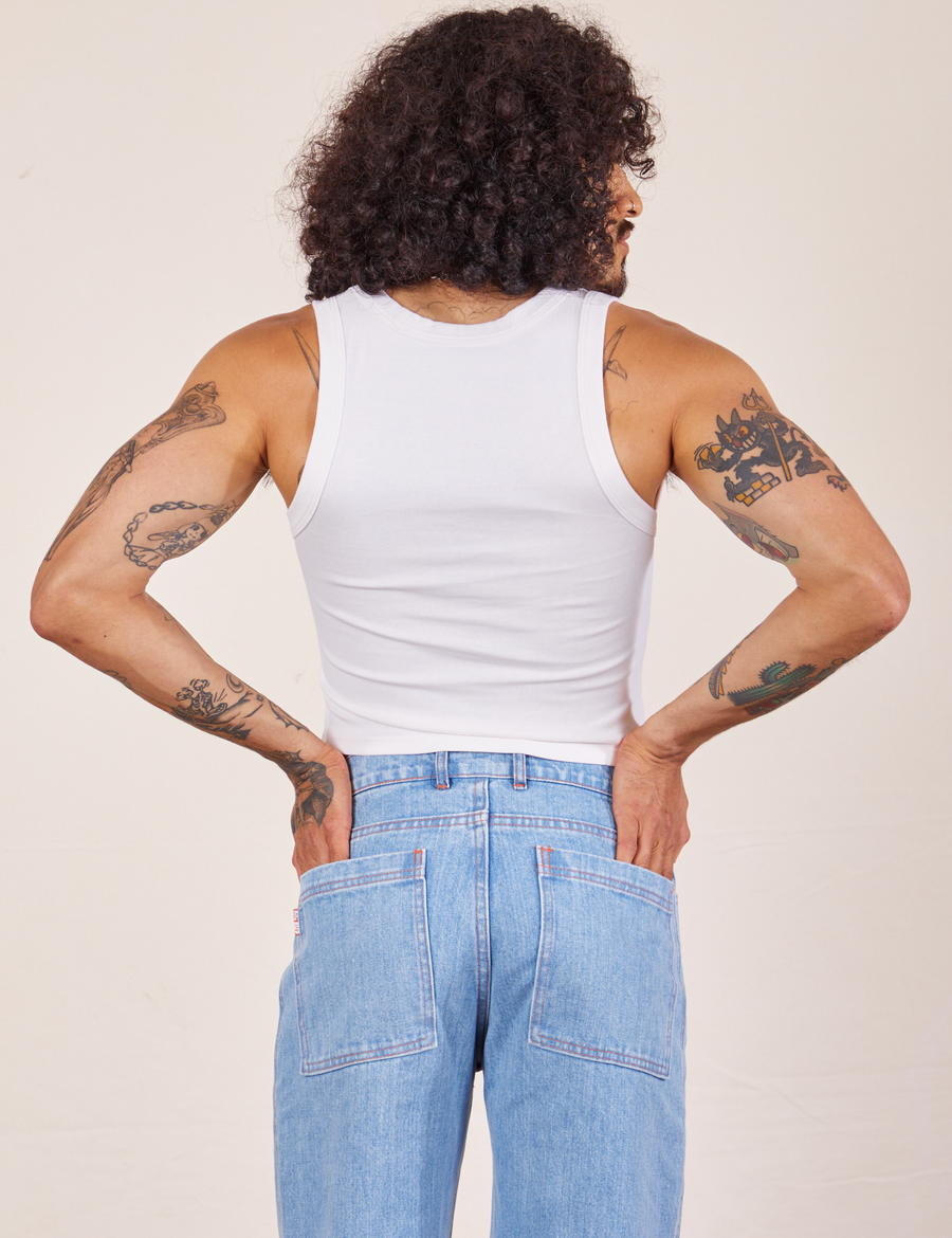 Back view of Cropped Tank Top in Vintage Off-White worn by Jesse
