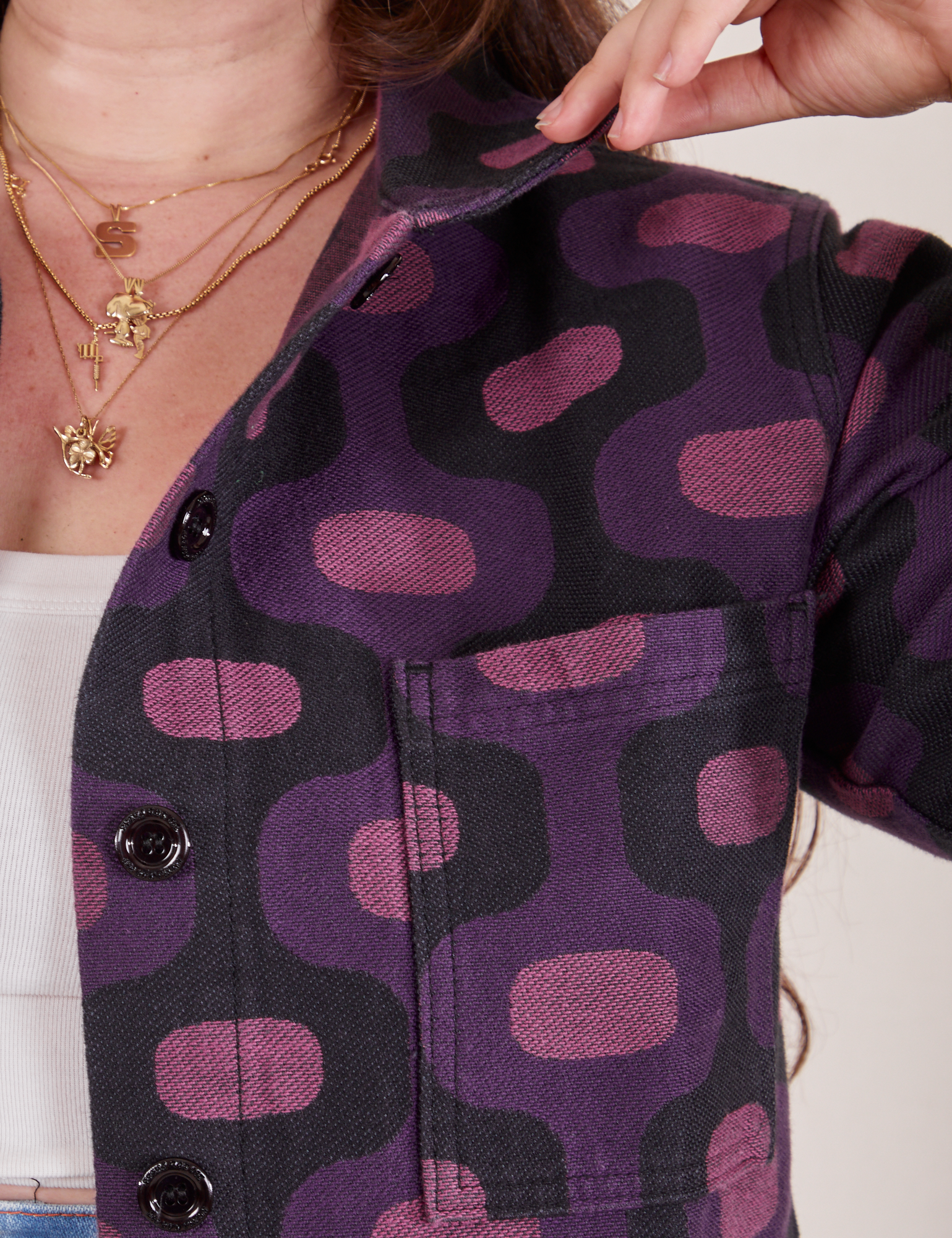  Purple Tile Jacquard Work Jacket front close up on Sydney