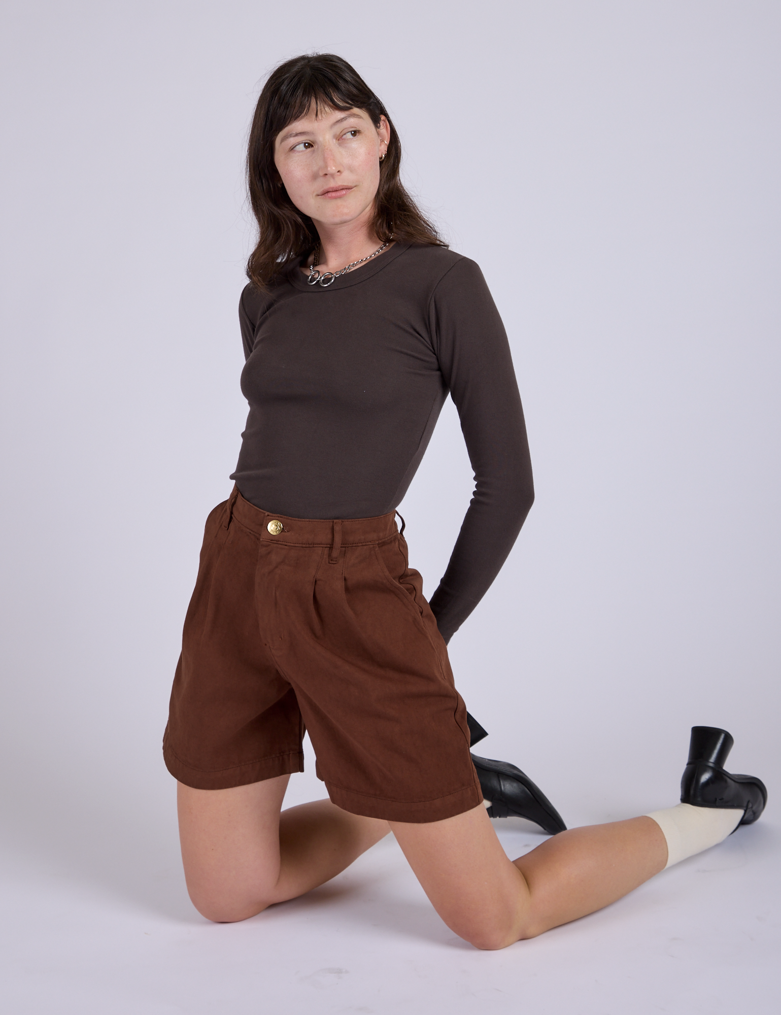 THE TOÉ Piraeus Short Pants Sサイズ　ブラウン Pleated Trouser Shorts - Burnt Terracotta – BIG BUD PRESS