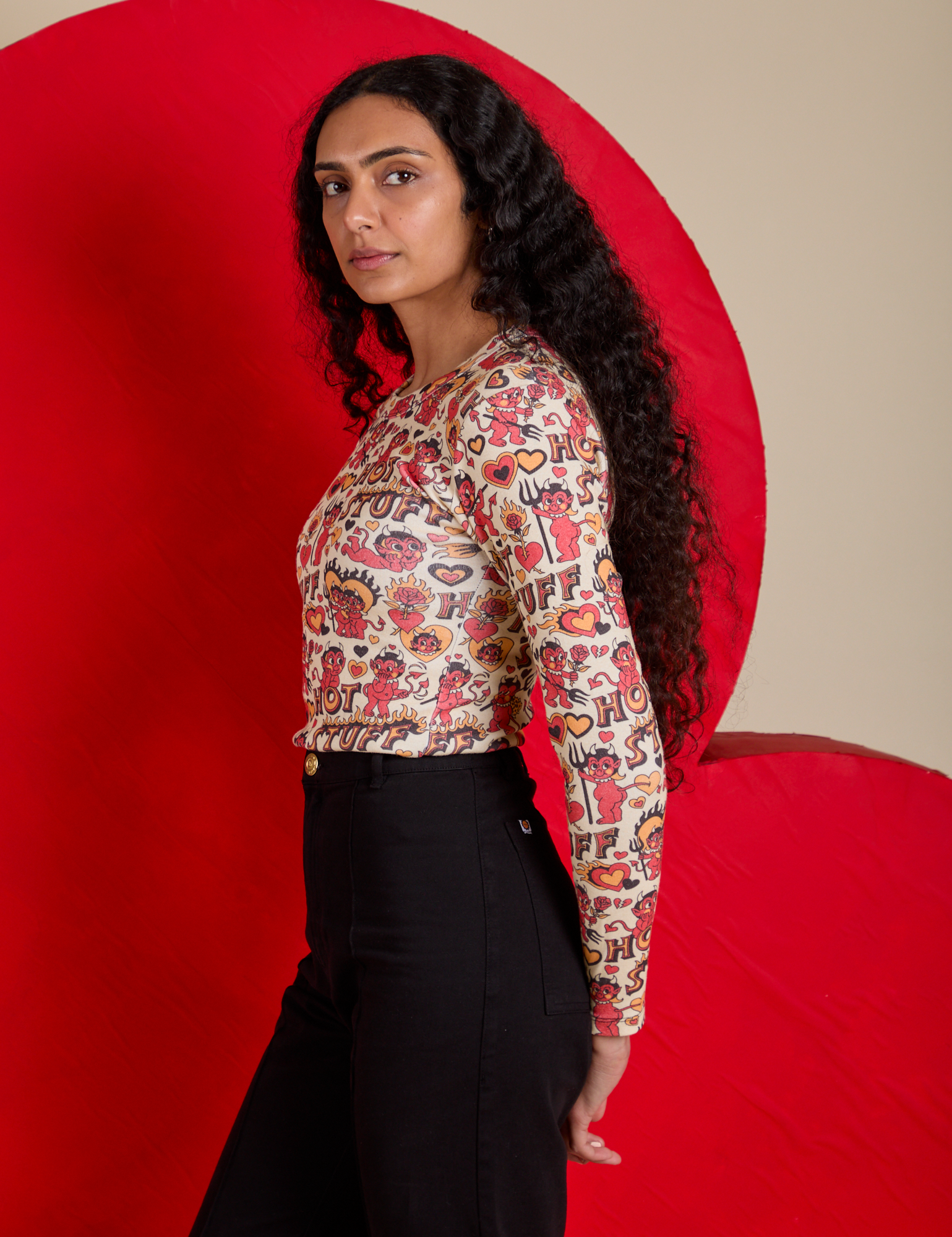 Long Sleeve Baby Tee - Hot Stuff Print