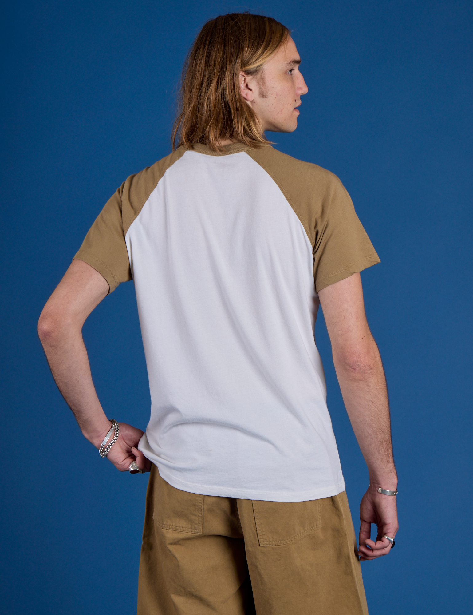 Produce Raglan Tee in Onion back view on Grant