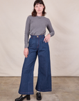 Alex is wearing Honeycomb Thermal in Washed Grey tucked into dark wash Wide Leg Denim Trousers