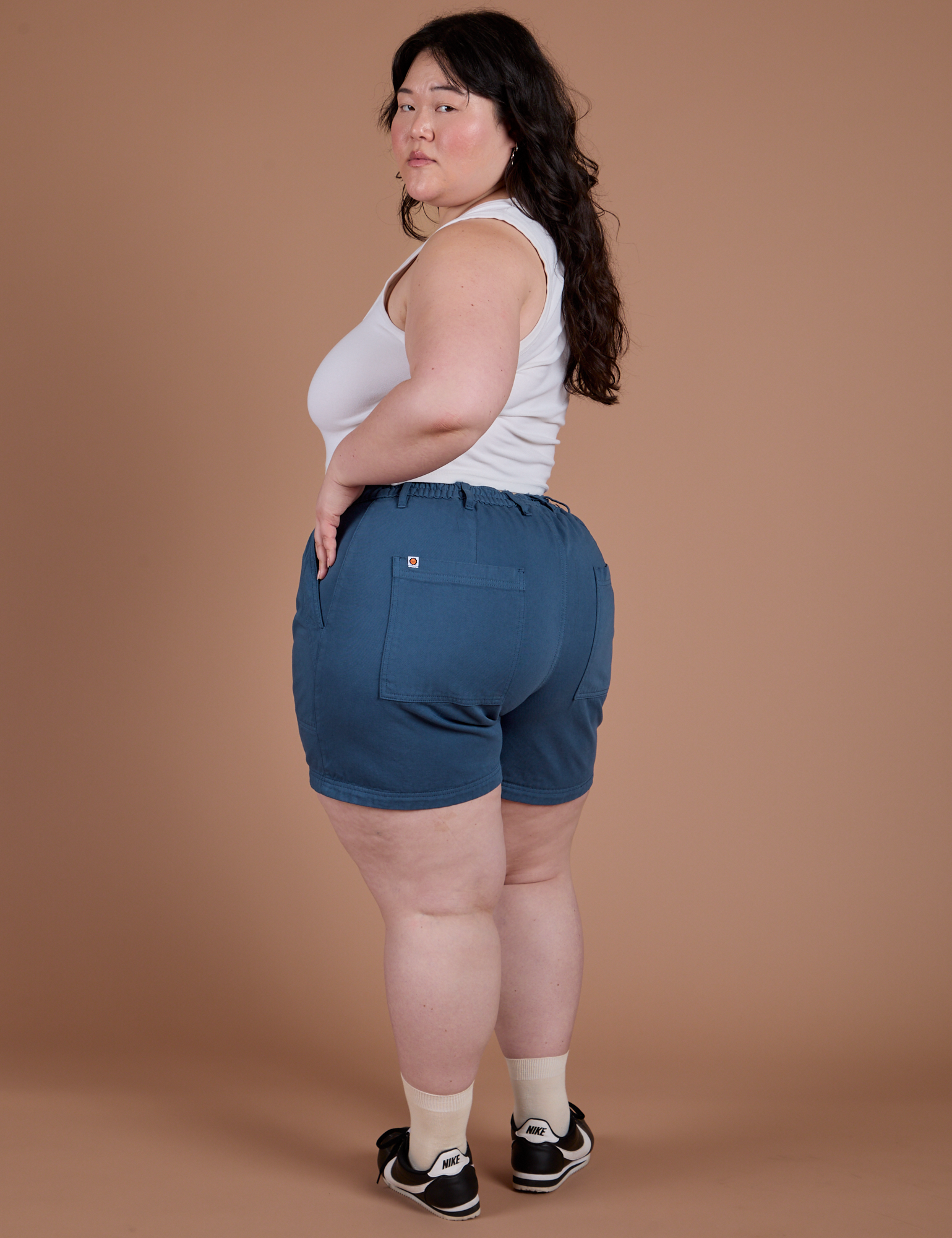 Angled back view of Classic Work Shorts in French Blue on Ashley