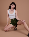 Classic Work Shorts in Evergreen and Cropped Tank in Vintage Tee White worn by Alex