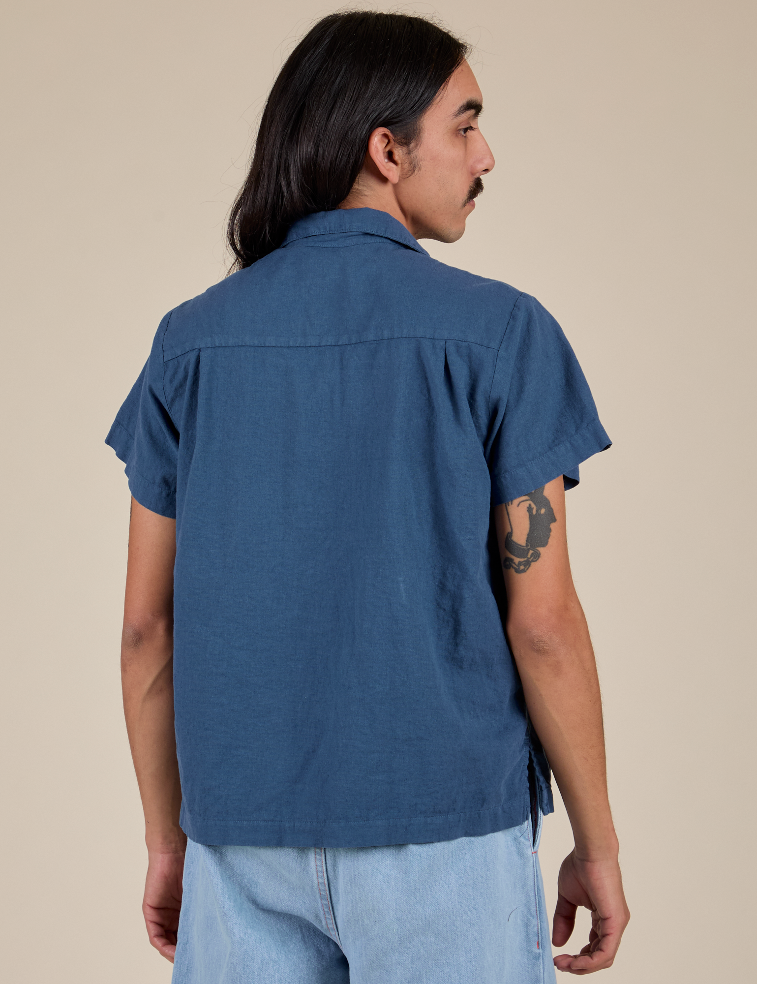 Pantry Button-Up in French Blue back view on Anthony