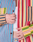 Cropped Overshirt in Mixed Stripe front close up on Ashley