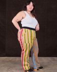 Side view of Mixed Stripe Work Pants and Tank Top in vintage tee off-white on Ashley