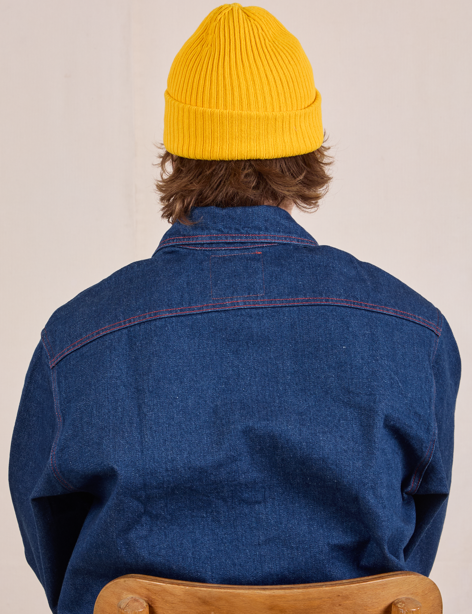 Ribbed Beanie in Golden Yellow back view worn by Quinn