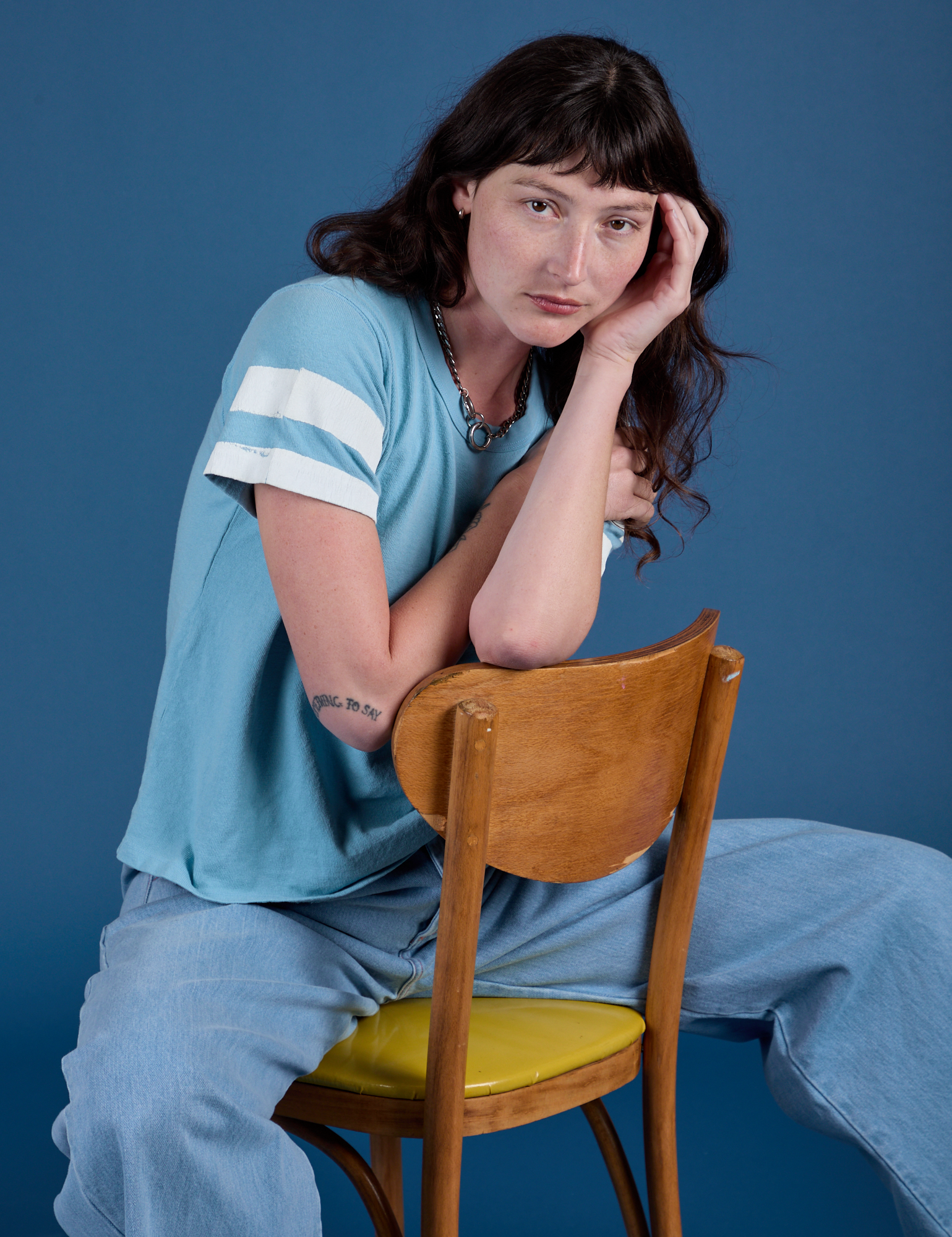 Painted Burly Tee in Baby Blue worn by Alex