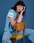 Painted Burly Tee in Baby Blue worn by Alex