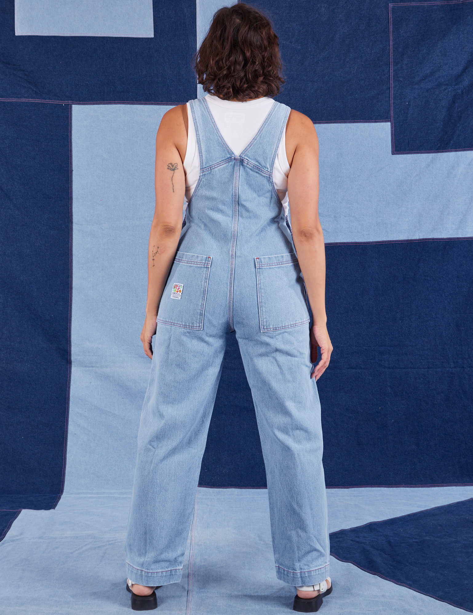 Indigo Denim Original Overalls in Light Wash back view on Tiara