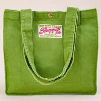 Shopper Tote Bag in Bright Olive with straps hanging down front of bag