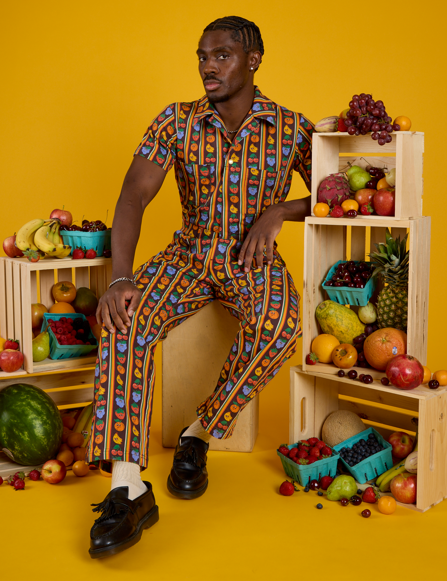 Short Sleeve Jumpsuit - Fruit Fantasy