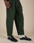 Side view of Heavyweight Trousers in Swamp Green on Jerrod