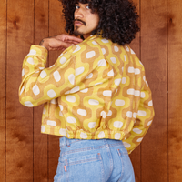 Angled view of Jacquard Ricky Jacket in Yellow worn by Jesse