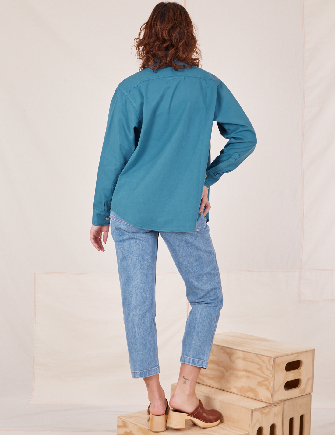 Back view of Oversize Overshirt in Marine Blue worn by Alex