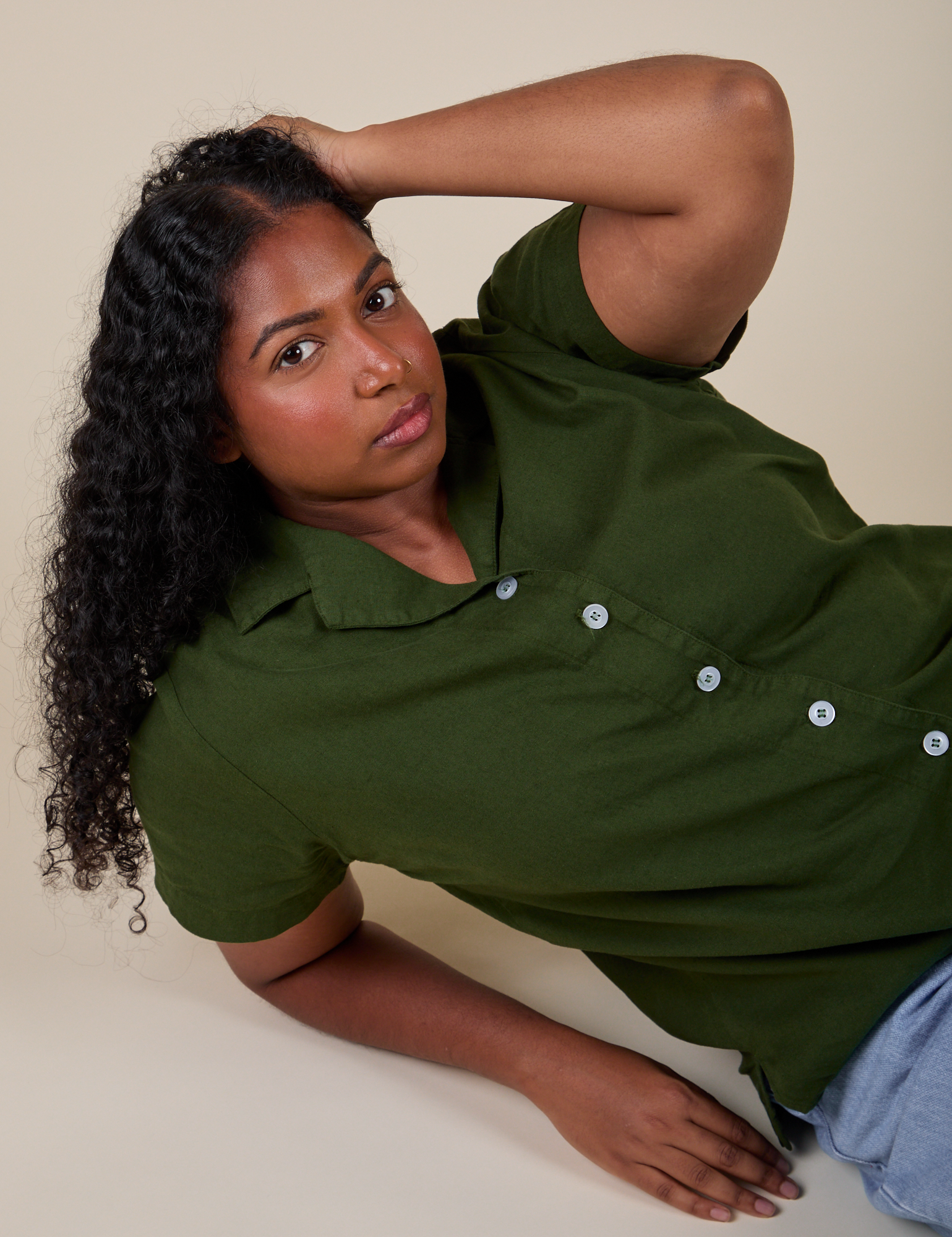 Pantry Button-Up in Evergreen on Meghna