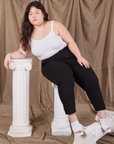 Ashley is wearing Petite Pencil Pants in Basic Black and vintage off-white Cropped Cami