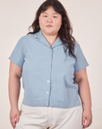 Ashley is 5'7" and wearing L Pantry Button-Up in Periwinkle