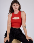 Alex wearing the Mustang Red Porthole Tank