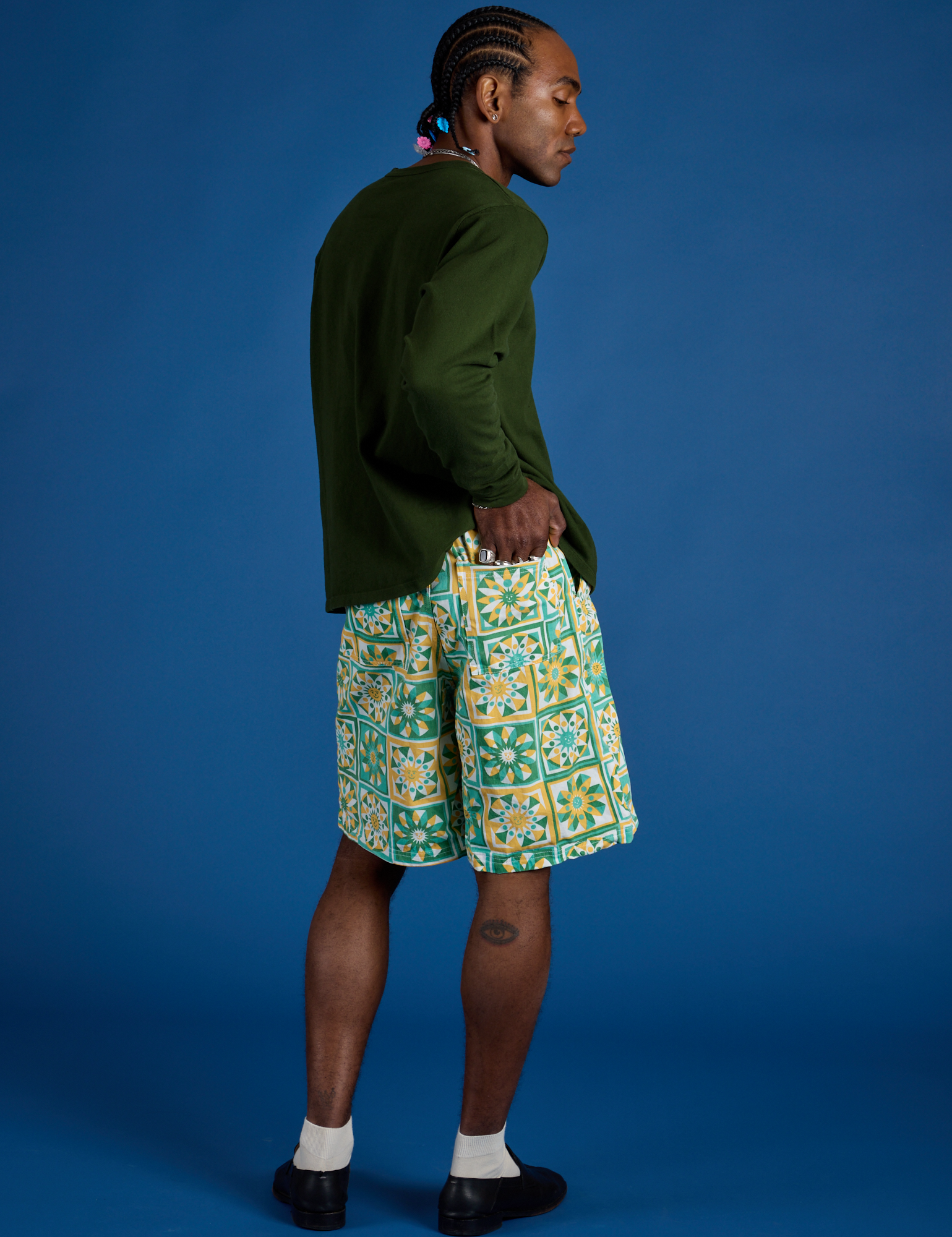 Longline Work Shorts - Spring Quilt Print
