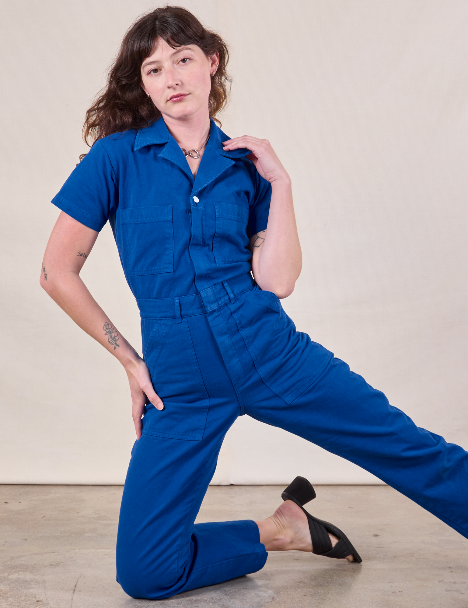 Short Sleeve Jumpsuit in Royal Blue on Alex