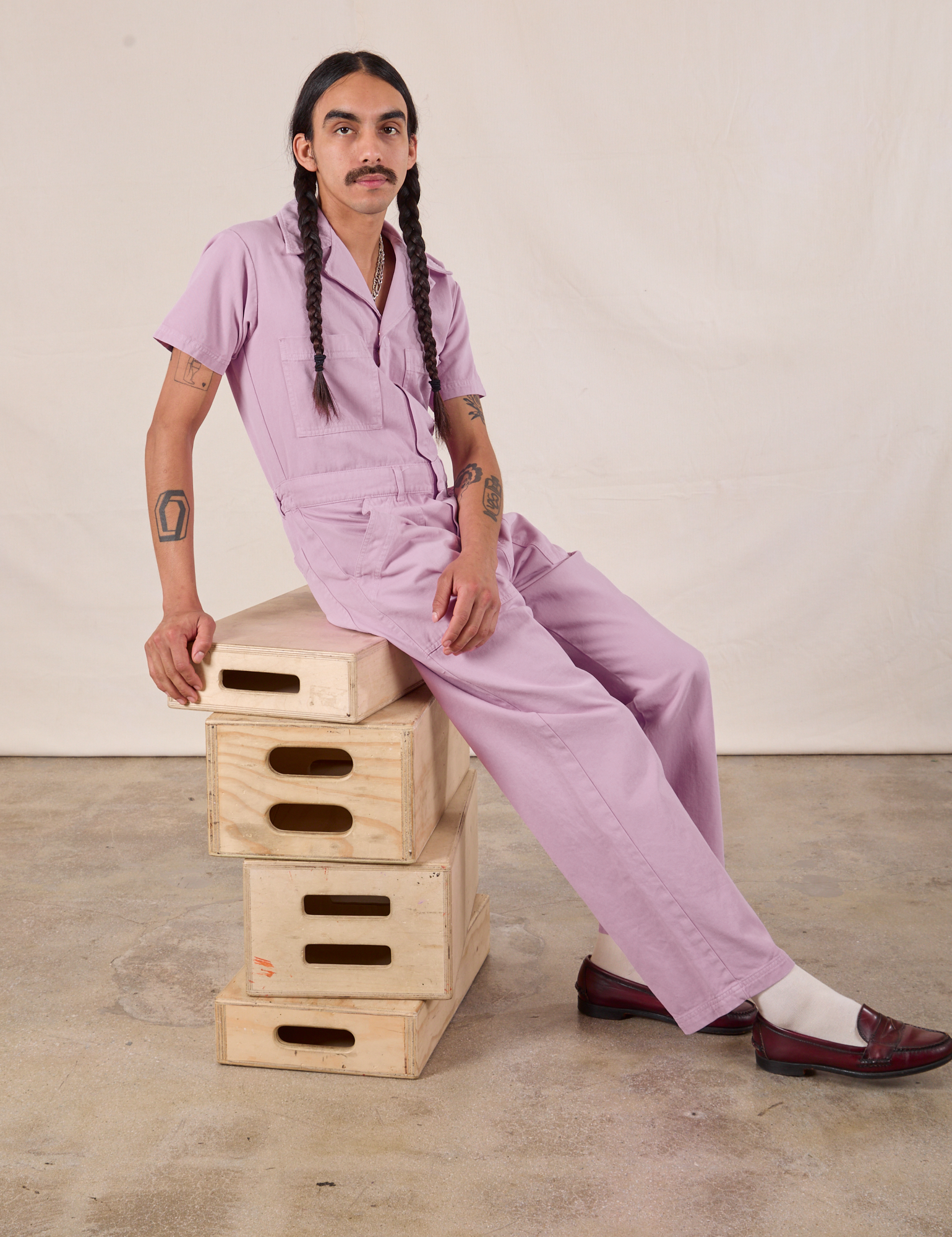 Short Sleeve Jumpsuit in Lilac worn by Anthony