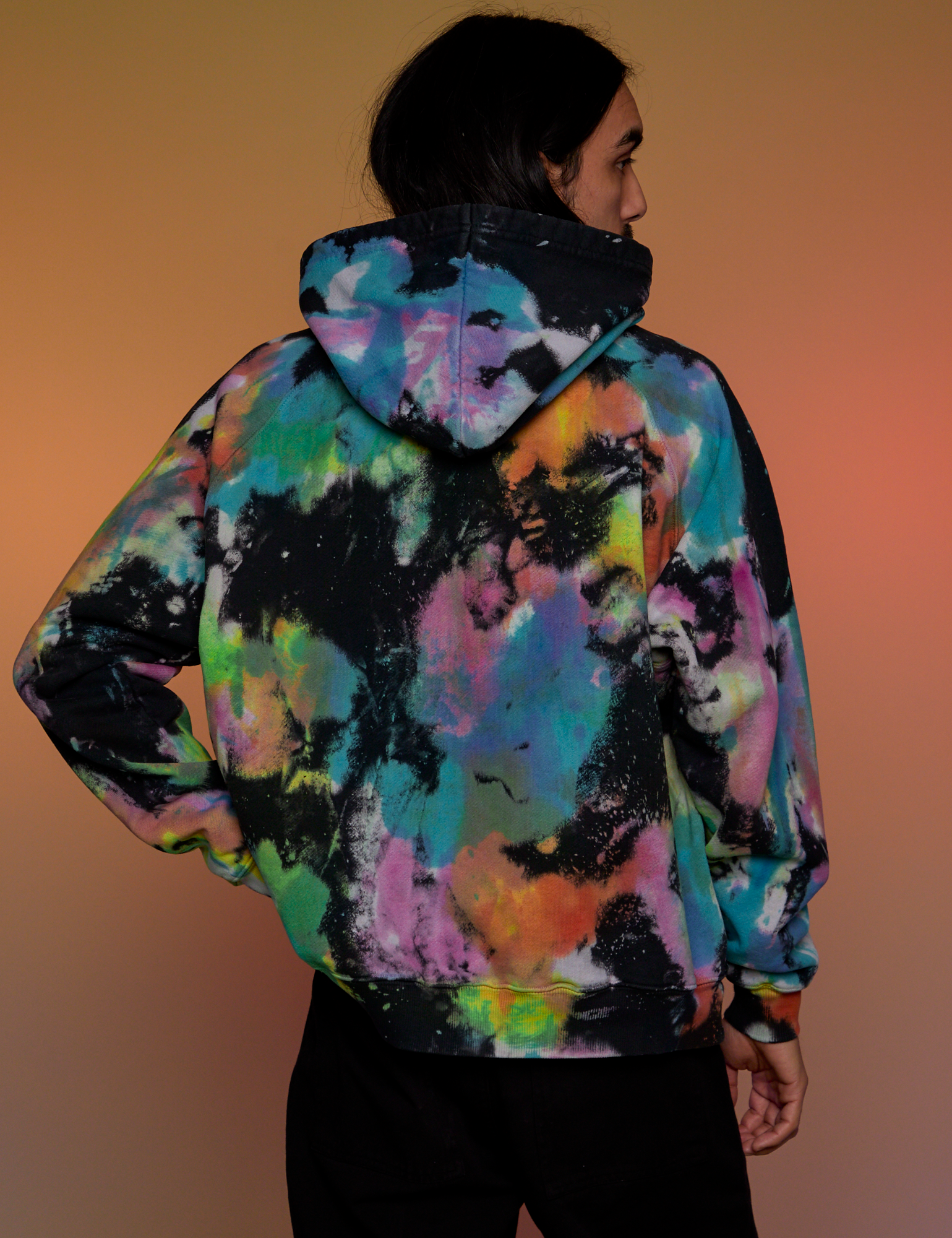 Oversized Hoodie in Rainbow Magic Waters back view on Anthony