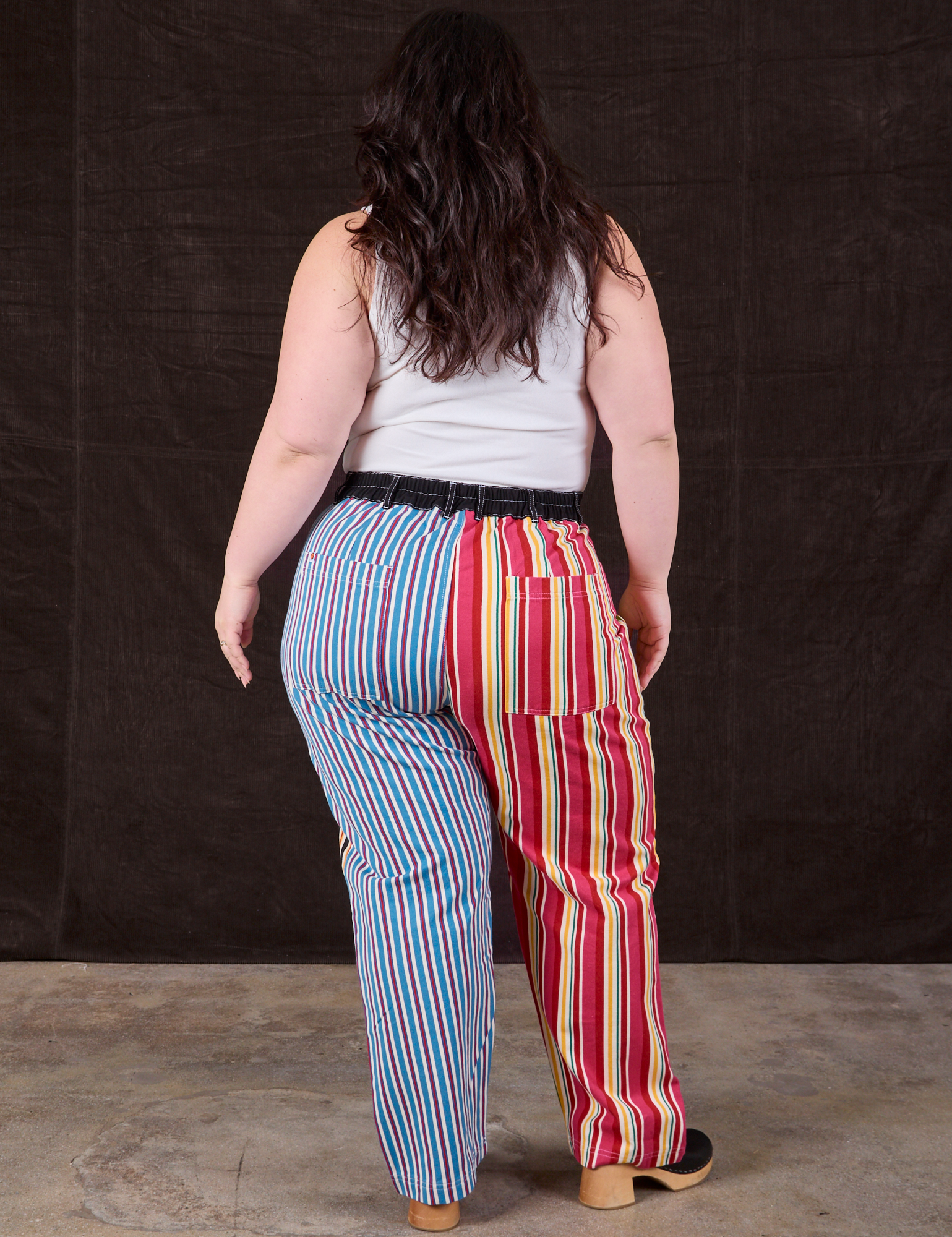 Mixed Stripe Work Pants back view on Ashely