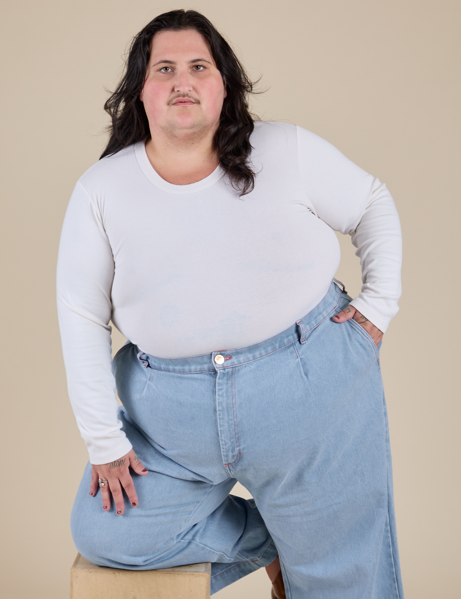 Long Sleeve Baby Tee - Vintage Tee Off-White