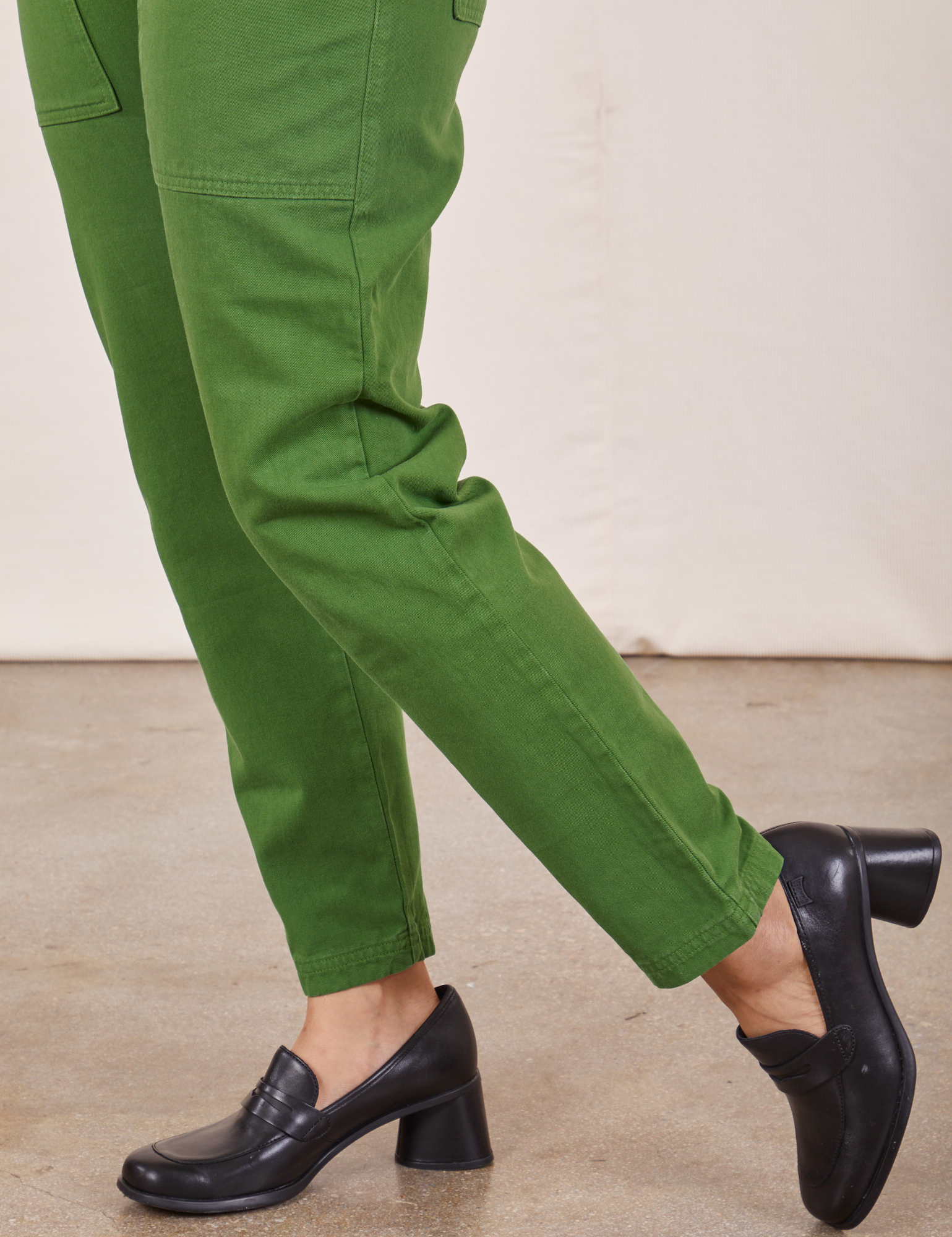 Pencil Pants in Lawn Green pant leg side view close up on Tiara