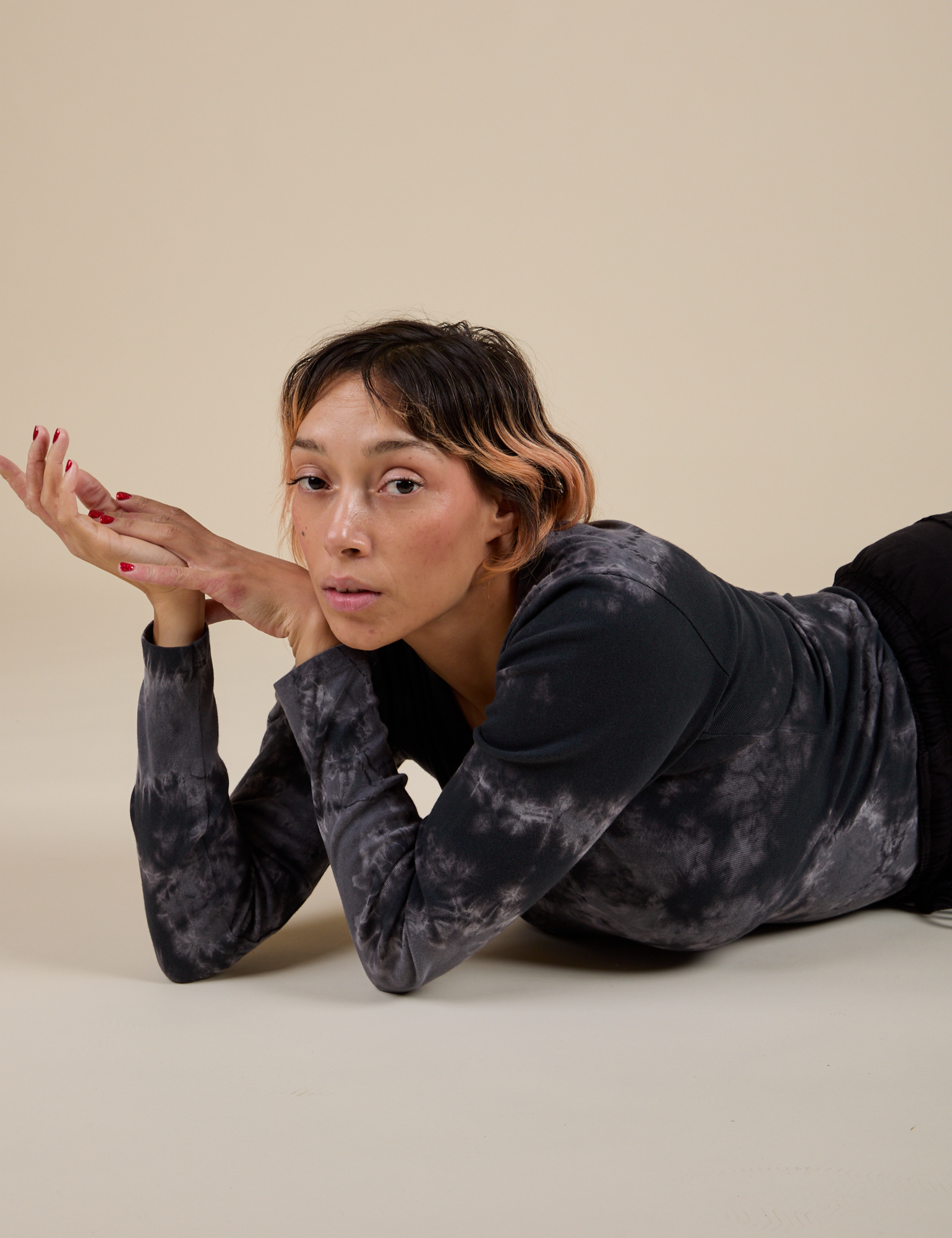 Long Sleeve Baby Tee in Black Magic Waters worn by Tiara