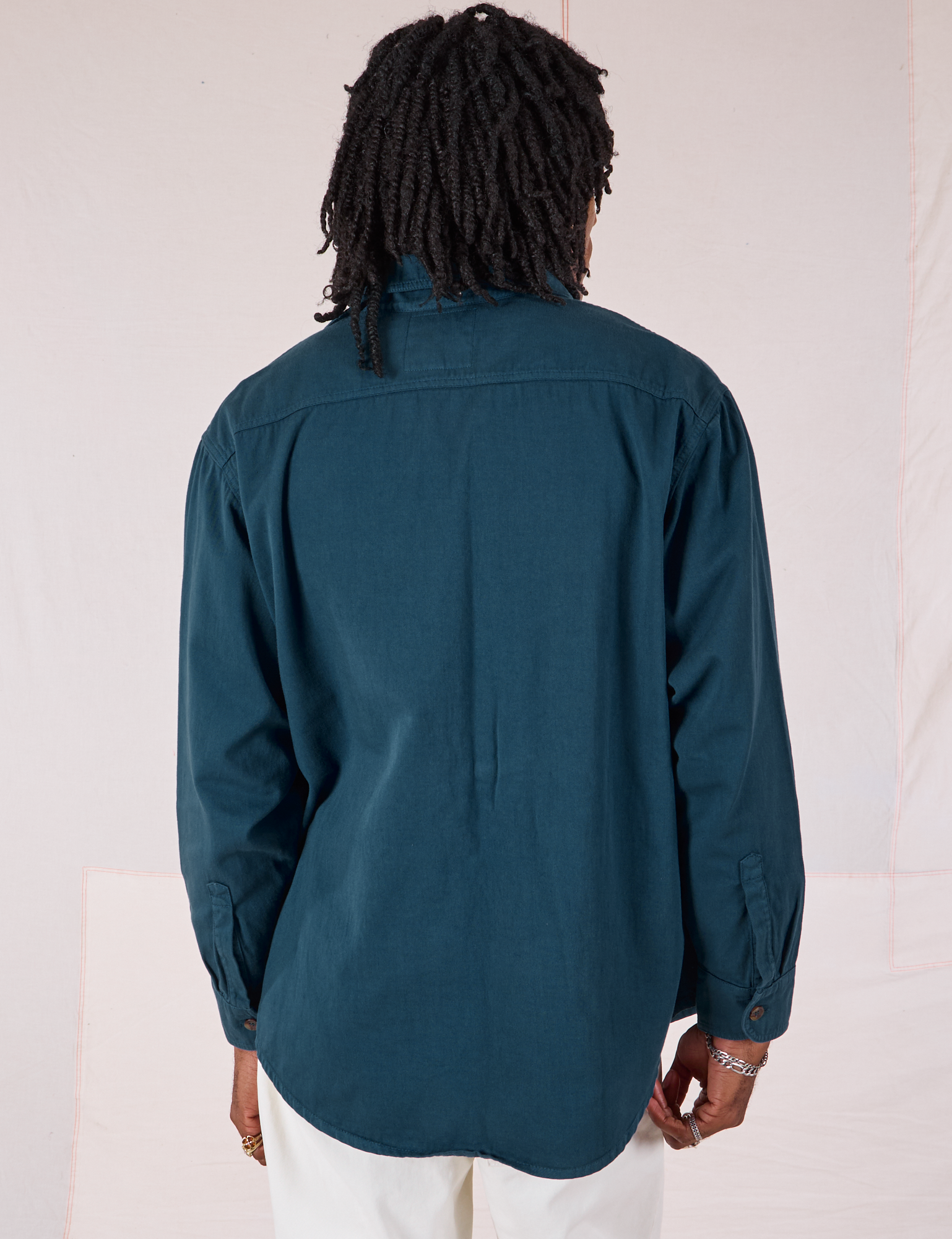 Twill Overshirt in Lagoon back view on Jerrod