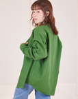 Angled back view of Oversize Overshirt in Lawn Green worn by Hana