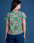 Quilt Print Pantry Button-Up back view on Alex
