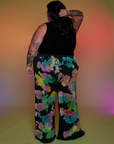 Back view of Tie Dyed Wide Leg Sweat Pants and black Cropped Tank on Sam