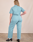 Short Sleeve Jumpsuit in Baby Blue back view on Lish