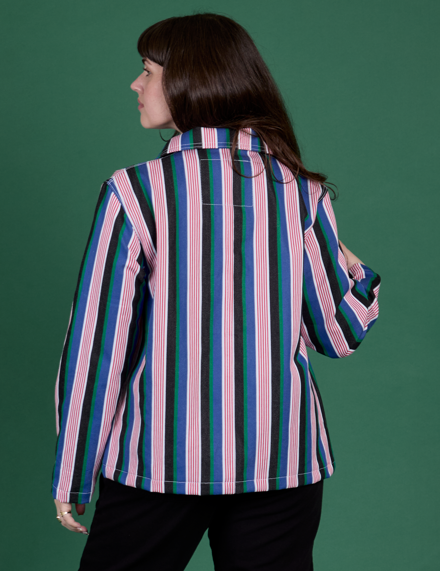 Stripe Work Jacket in Pacific Stripe back view on Sydney