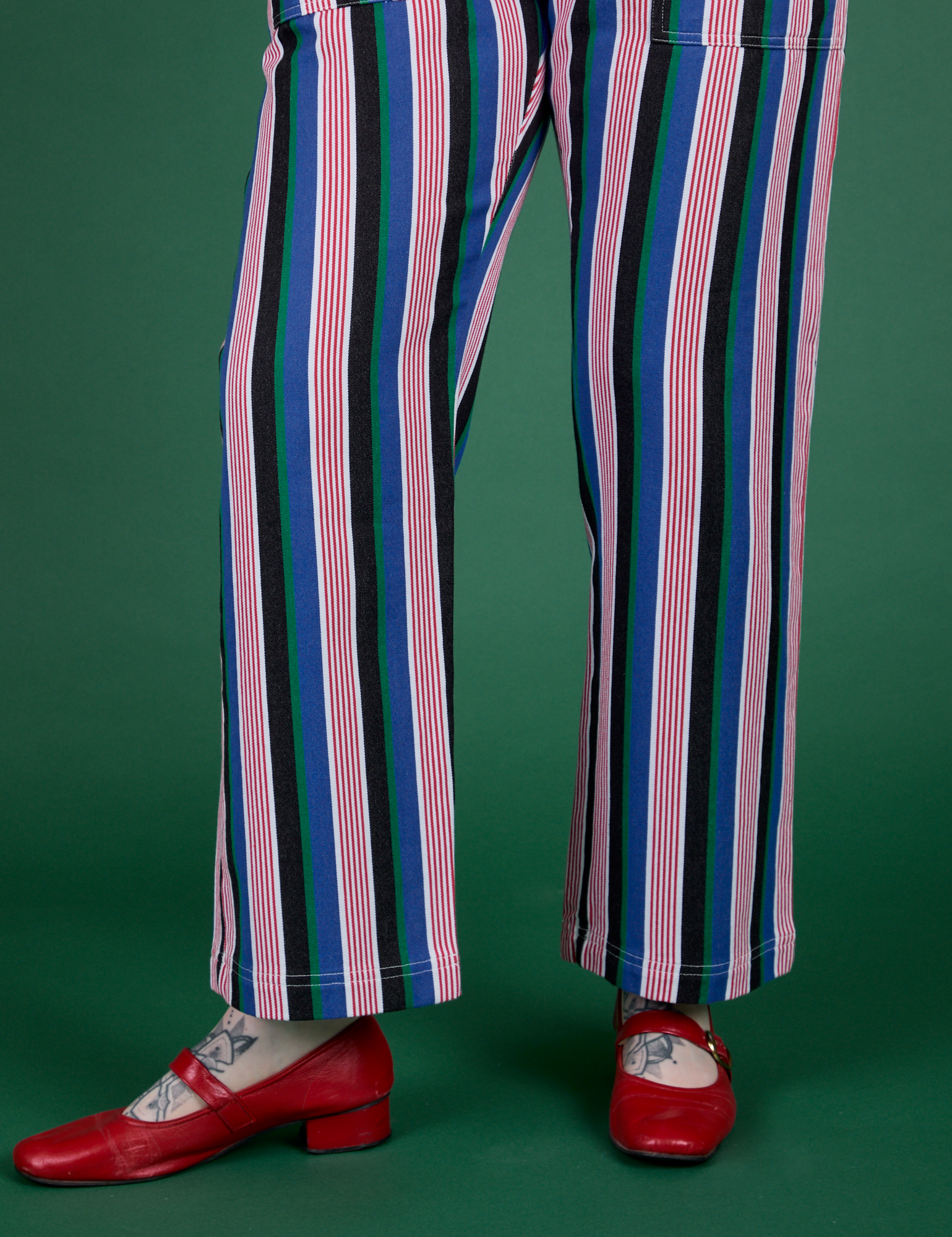 Work Pants in Pacific Stripe pant leg close up on Sydney