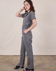 Short Sleeve Jumpsuit in Washed Grey side view on Hana