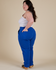 Angled back view of Work Pants in Royal Blue on Ashley