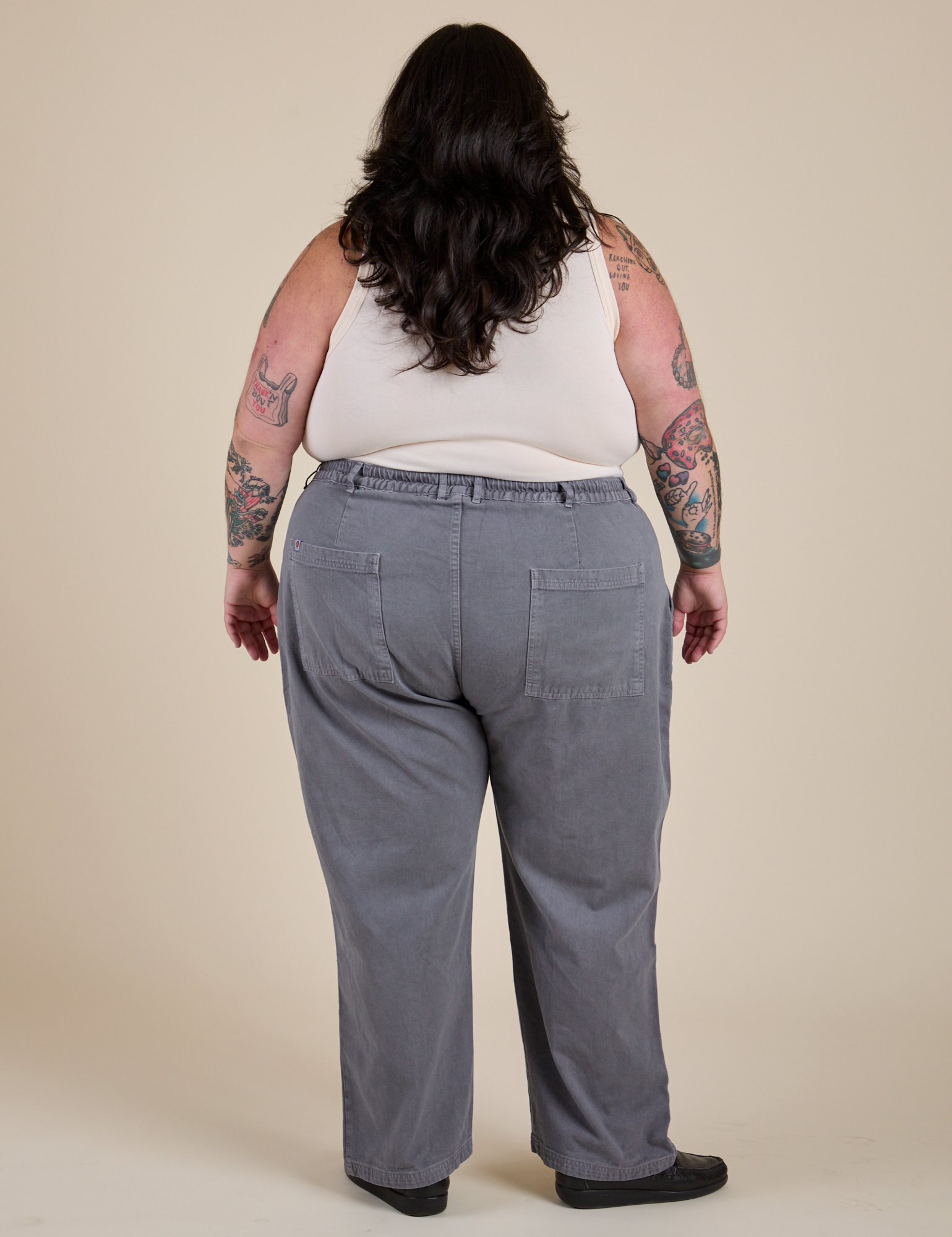 Work Pants in Washed Grey back view on Sam