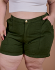 Classic Work Shorts in Evergreen front close up on Ashley