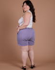Angled back view of Classic Work Shorts in Faded Grape on Ashley