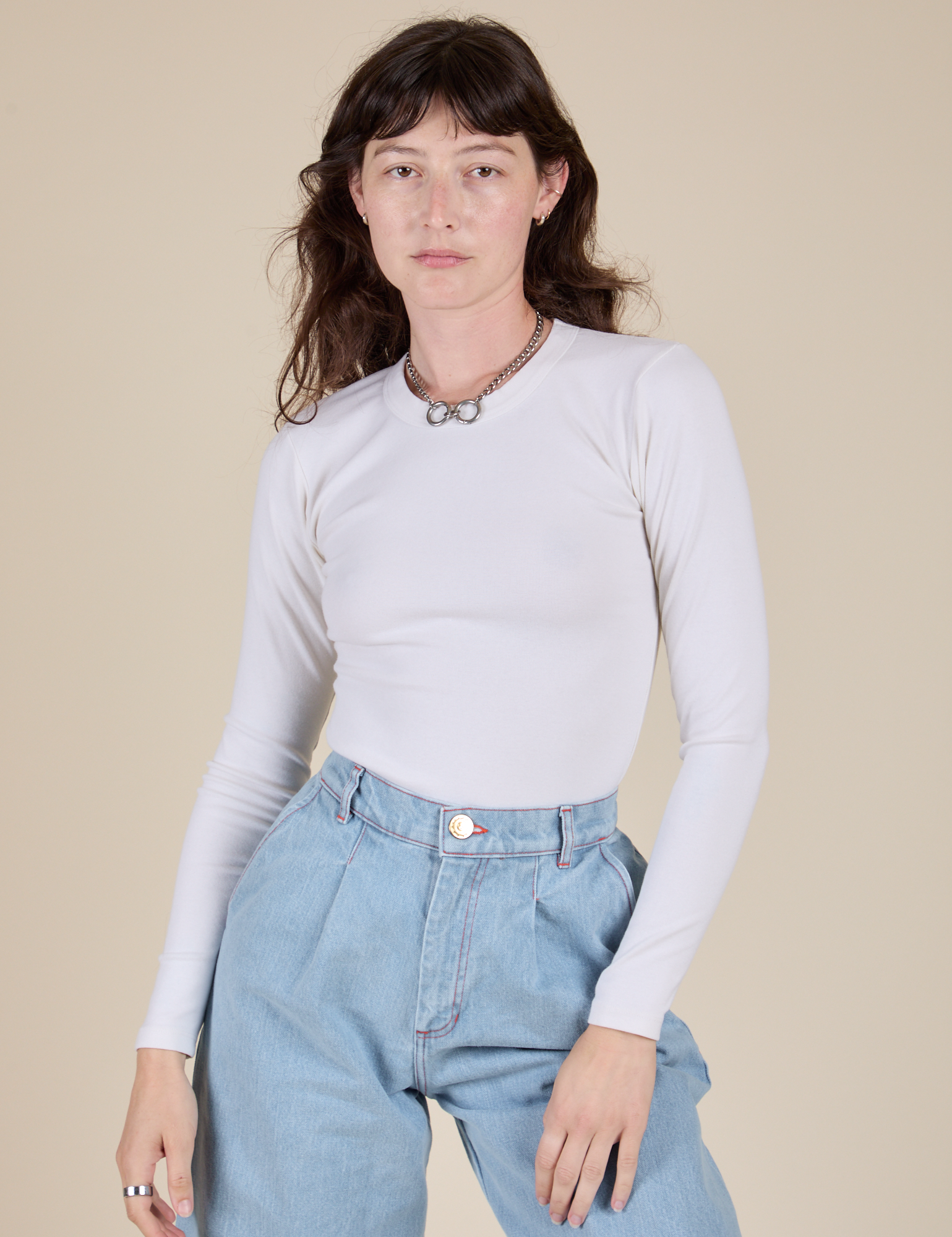 Long Sleeve Baby Tee - Vintage Tee Off-White