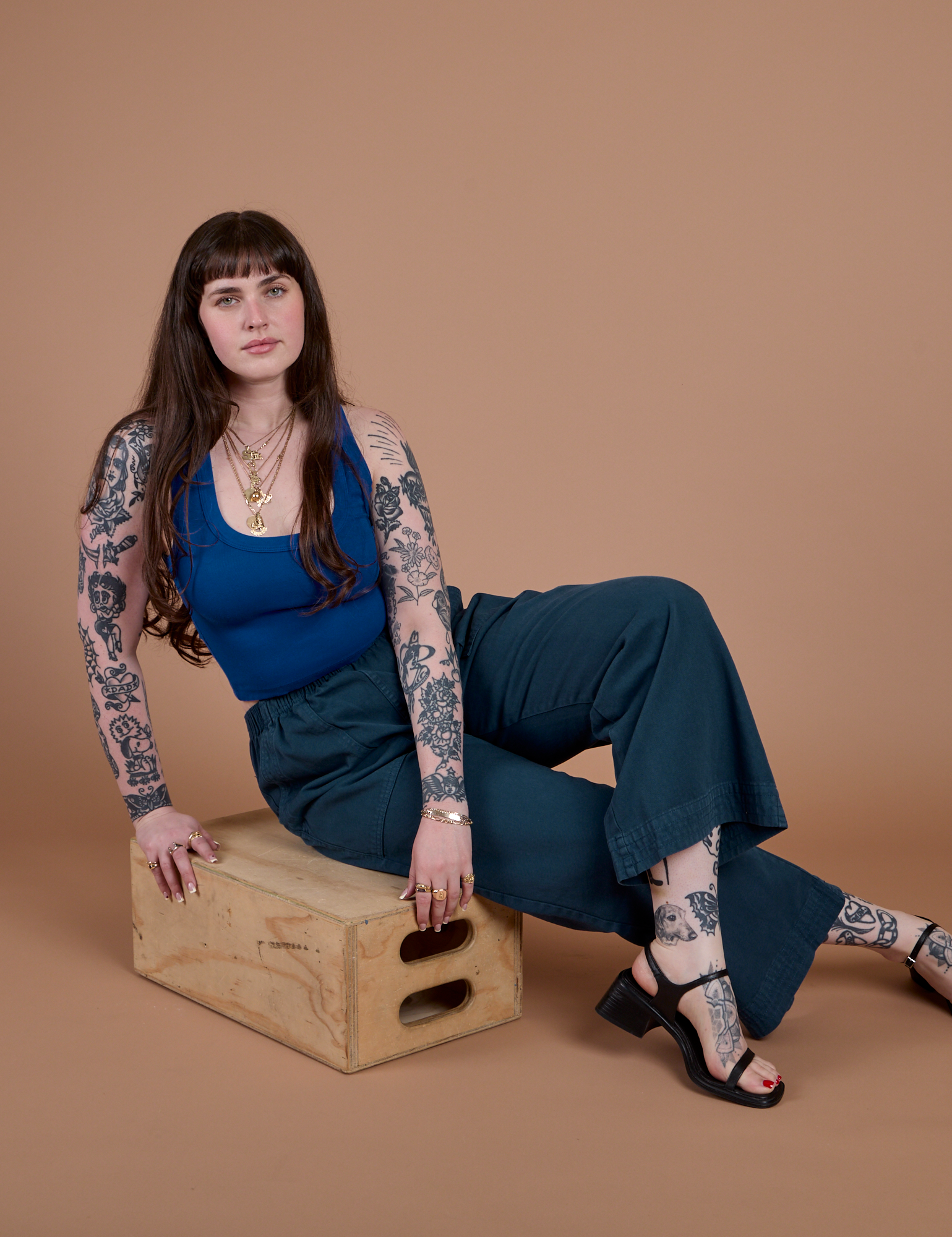 Action Pants in Lagoon and royal blue Cropped Tank on Sydney