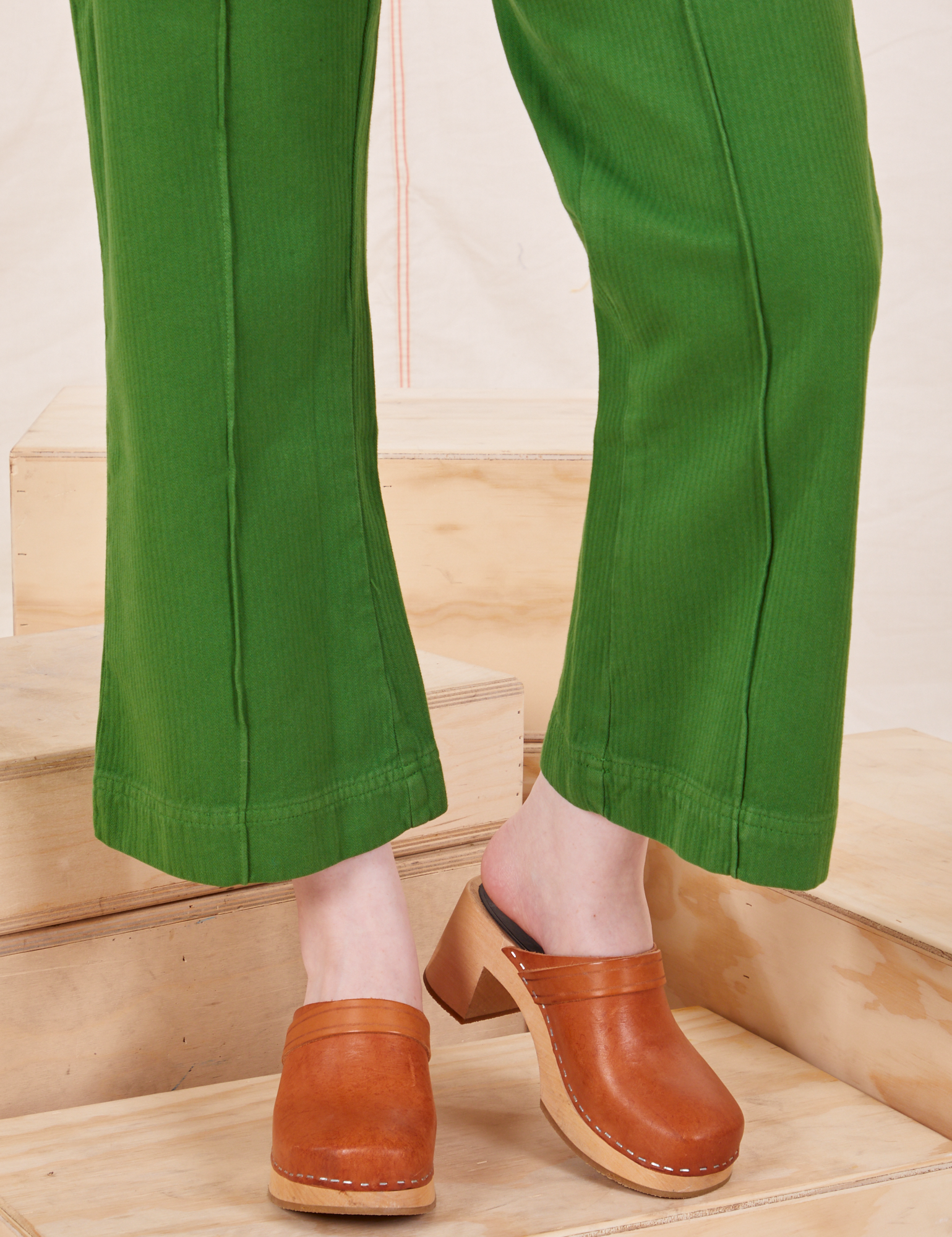 Heritage Westerns in Lawn Green pant leg close up on Hana