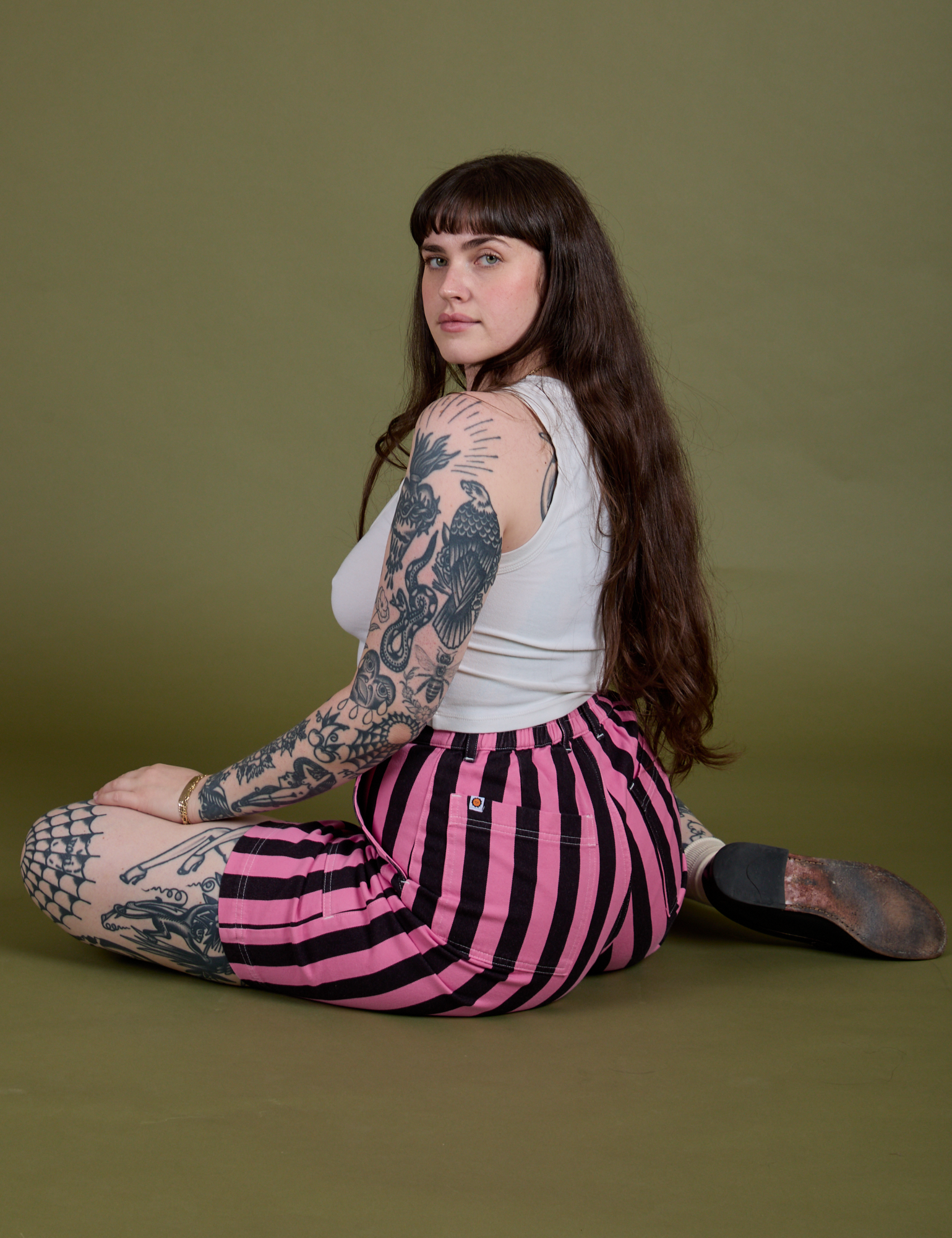 Longline Work Shorts in Bubblegum Pink and Cropped Tank in Vintage Tee White on Sydney