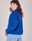 Denim Work Jacket in Royal Blue side view on Alex