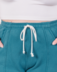 Cropped Rolled Cuff Sweatpants in Marine Blue front close up on Ashley